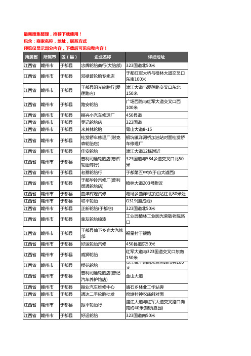 新版江西省赣州市于都县汽车轮胎企业公司商家户名录单联系方式地址大全43家