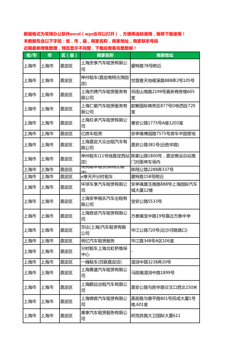 2020新版上海市上海市嘉定区汽车租赁工商企业公司商家名录名单联系电话号码地址大全86家
