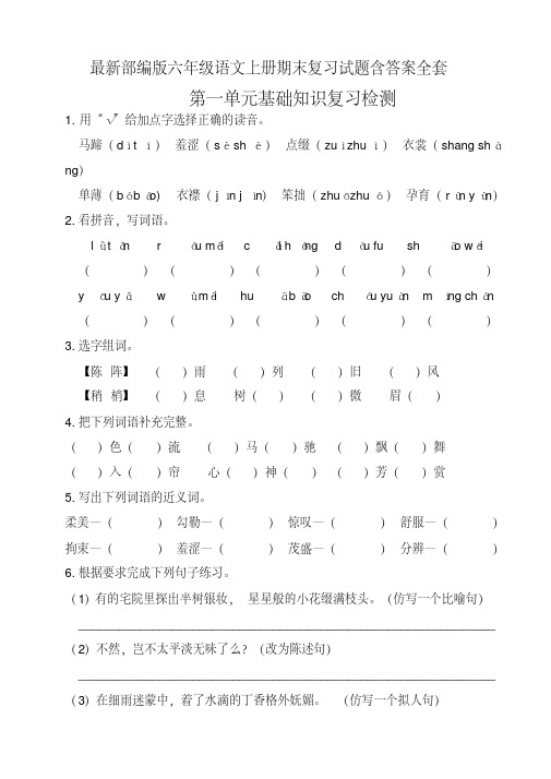 最新部编版六年级语文上册期末复习试题含答案全套(完美图文版)