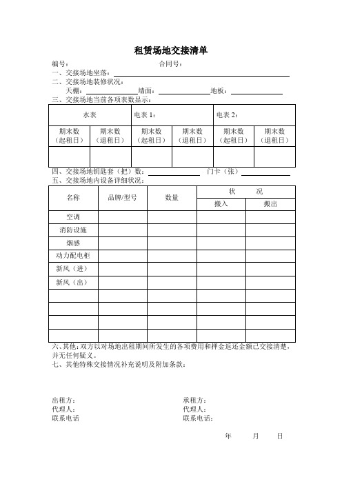 租赁场地交接清单