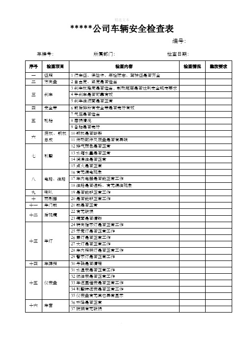 车辆安全检查表
