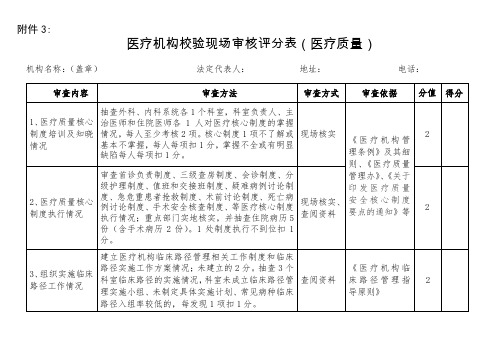 医疗机构校验现场审核评分表(医疗质量)