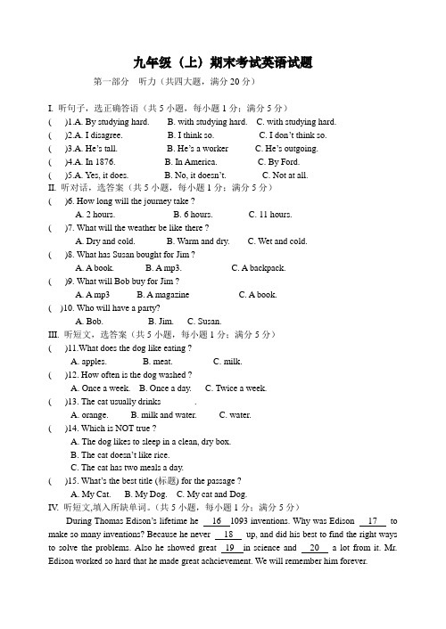 九年级英语新目标第一学期期末考试试题