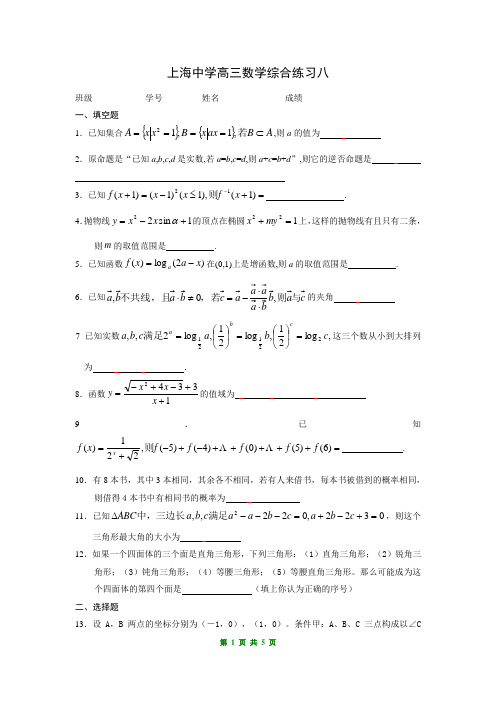 上海中学高三数学综合练习(八)