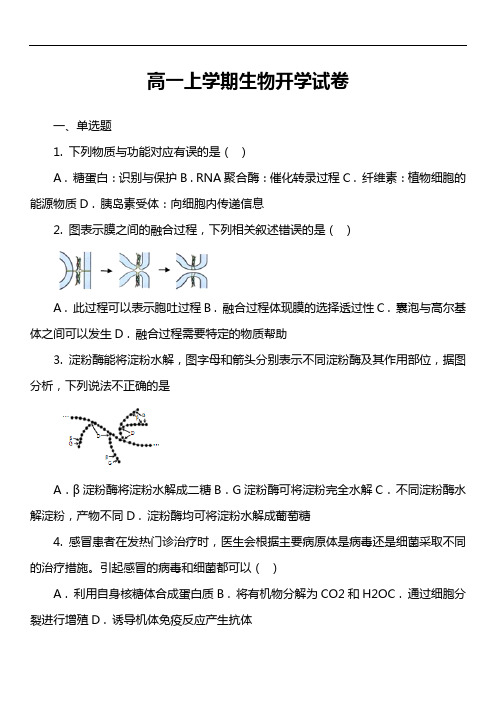 高一上学期生物开学试卷真题