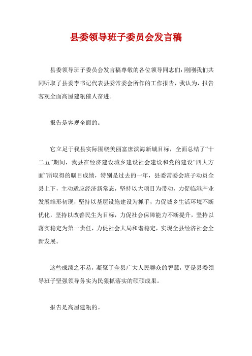 县委领导班子委员会发言稿