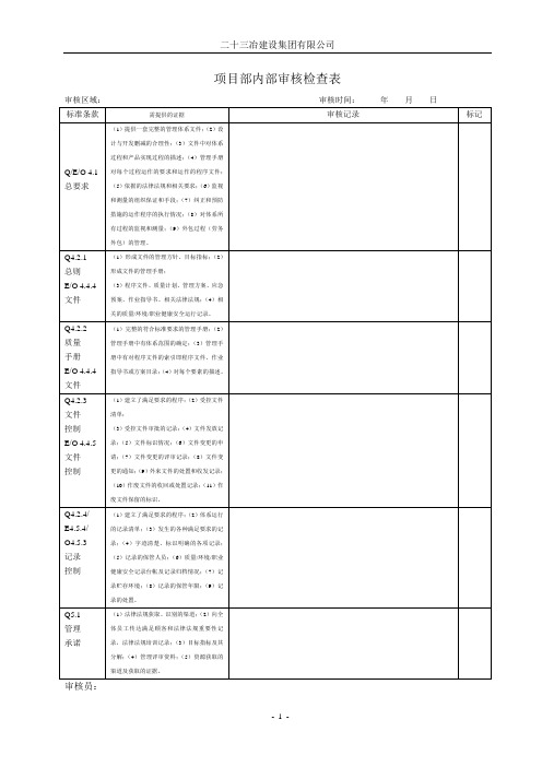 项目部内部审核检查表