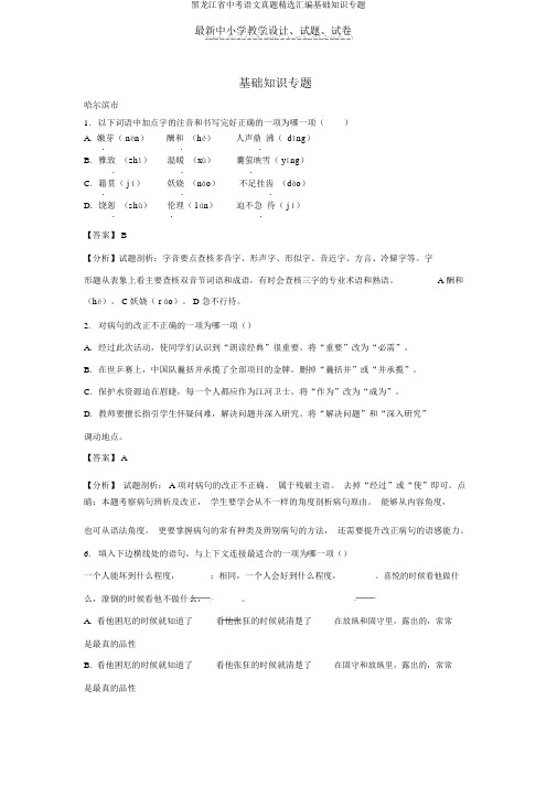 黑龙江省中考语文真题精选汇编基础知识专题
