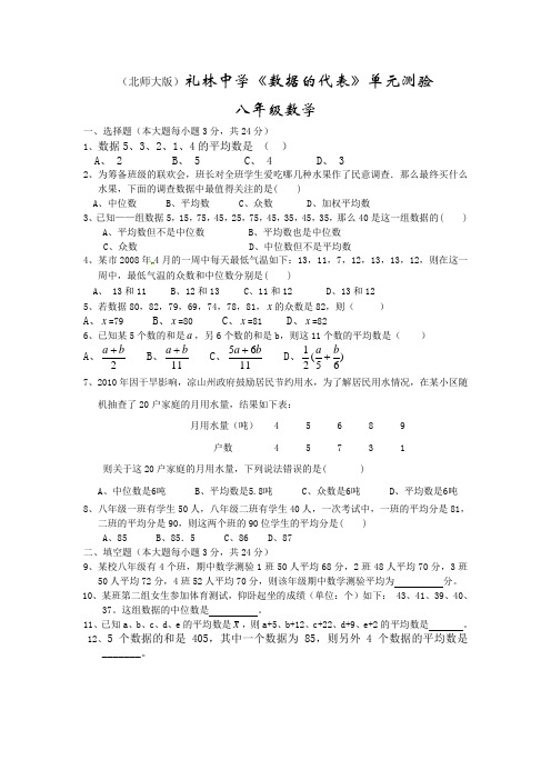 北师大版礼林中学《数据的代表》单元测验