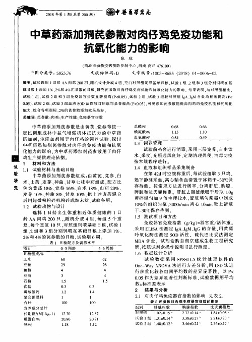 中草药添加剂芪参散对肉仔鸡免疫功能和抗氧化能力的影响