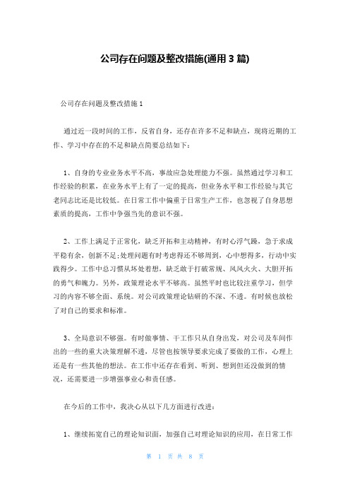 公司存在问题及整改措施(通用3篇)