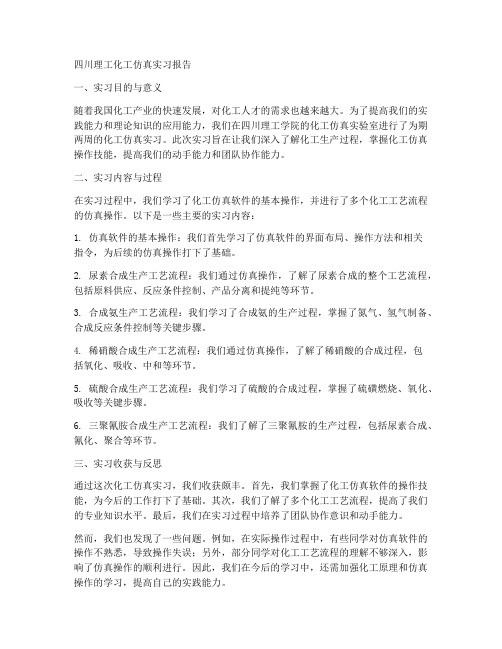 四川理工化工仿真实习报告