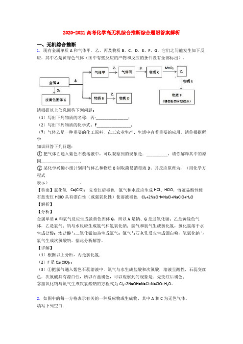 2020-2021高考化学高无机综合推断综合题附答案解析