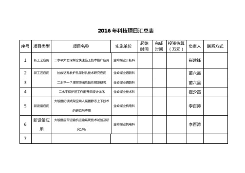 科技项目汇总表 (1)