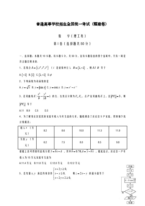 2020-2021学年高考数学(理)仿真模拟试题(福建卷)及答案解析