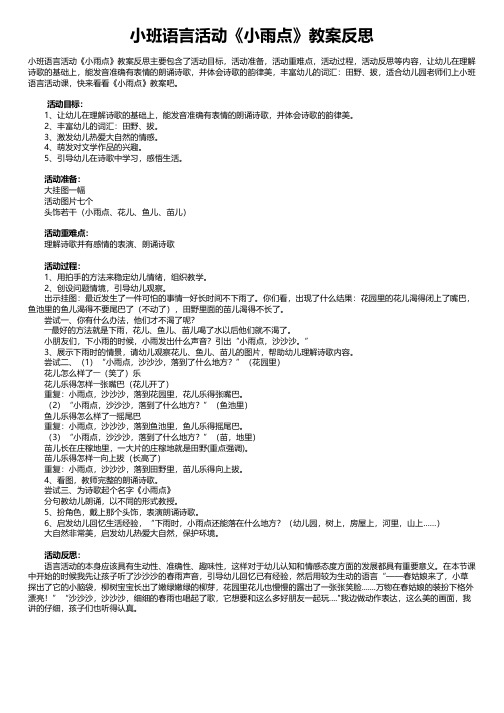小班语言活动《小雨点》教案反思