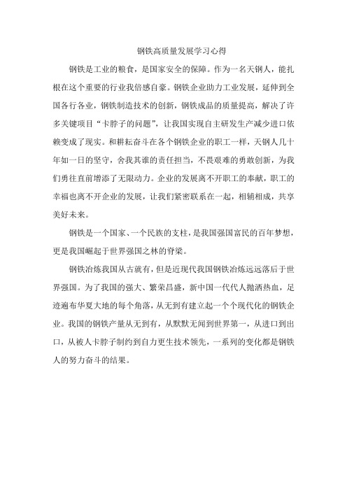 钢铁高质量发展学习心得