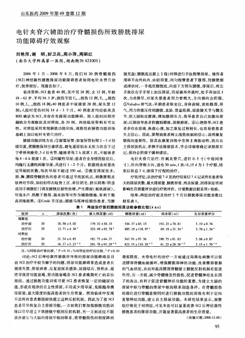 电针夹脊穴辅助治疗脊髓损伤所致膀胱排尿功能障碍疗效观察