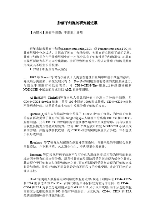肿瘤干细胞的研究新进展