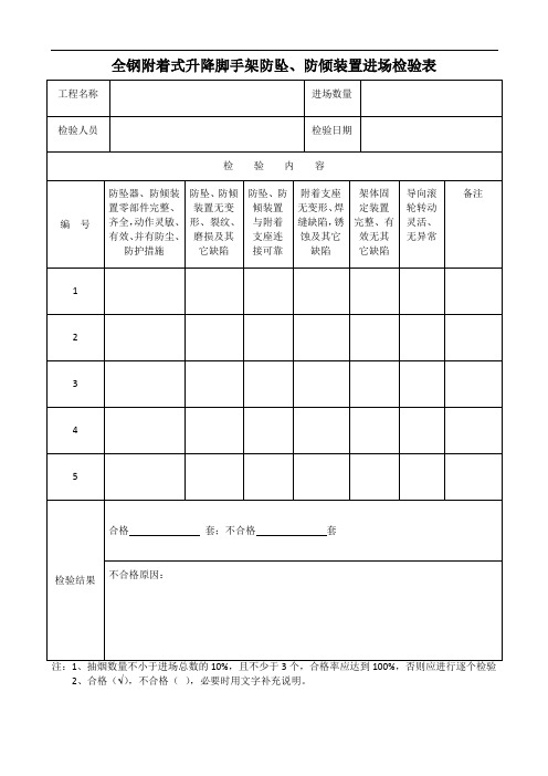 全钢附着式升降脚手架防坠、防倾装置进场检验表