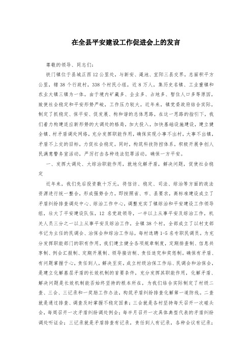 在全县平安建设工作促进会上的发言