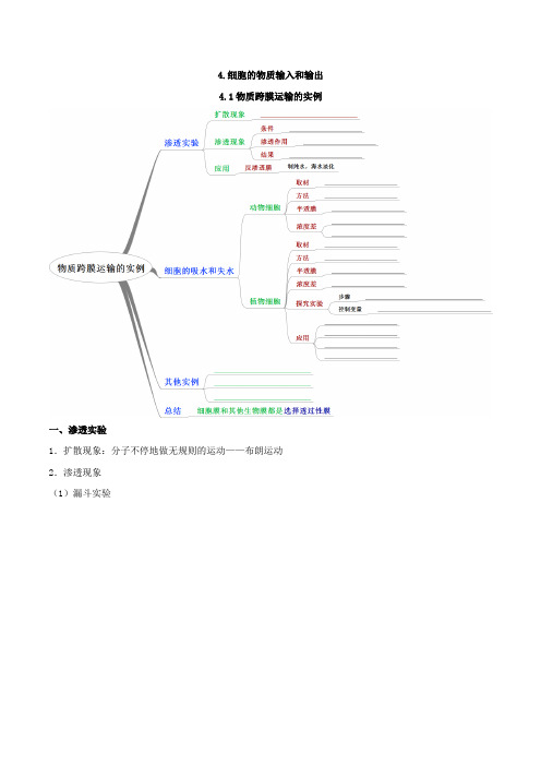 高中生物思维导图 细胞的物质输入和输出 Word版含解析