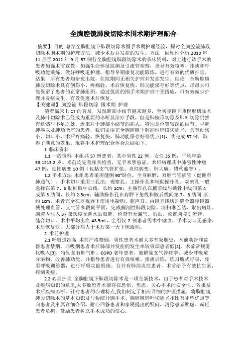 全胸腔镜肺段切除术围术期护理配合