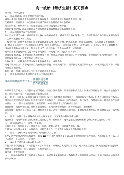 高中政治知识点总结--必修一到必修四
