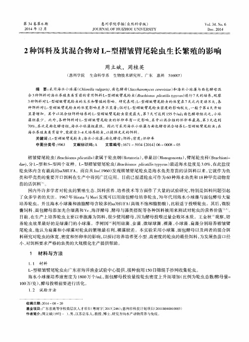 2种饵料及其混合物对L-型褶皱臂尾轮虫生长繁殖的影响