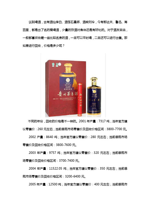 茅台回收什么价位