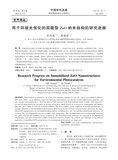 用于环境光催化的固载型ZnO纳米结构的研究进展