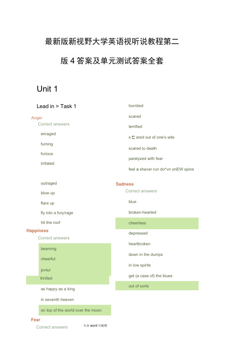 新视野大学英语视听说教程第二版(4)答案与Unit_Test答案全套