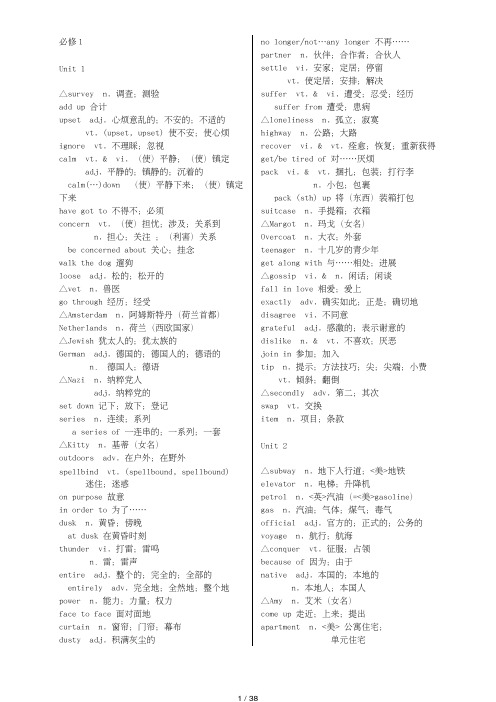 人教版高中高考单元英语单词表默写表必修一1到选修八8