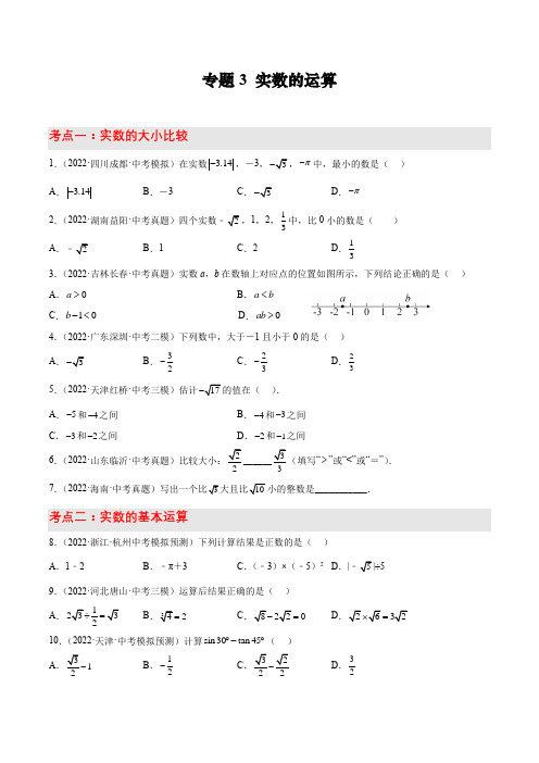 2023年中考数学考点讲练专题3 实数的运算