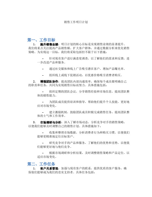 销售工作明日计划