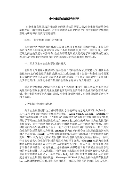 企业集群创新研究述评