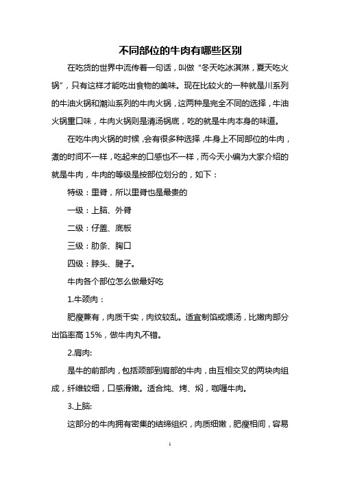 不同部位的牛肉有哪些区别
