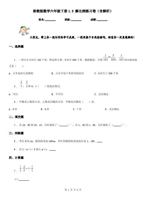 浙教版数学六年级下册1.3 解比例练习卷(含解析)新版