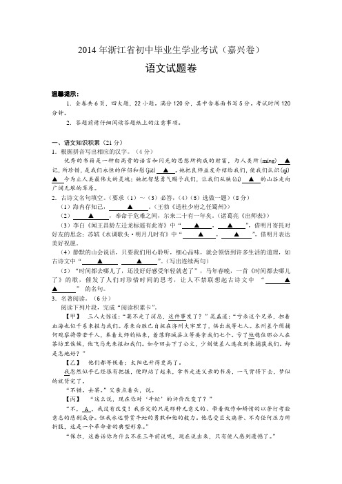 2014年浙江省嘉兴市中考语文试题及答案