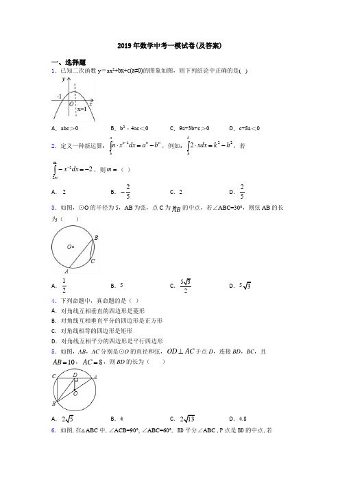 2019年数学中考一模试卷(及答案)