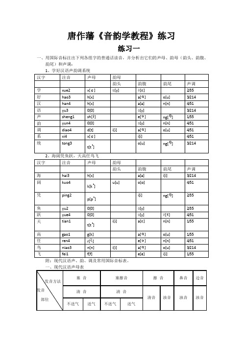 唐作藩《音韵学教程》练习标准答案