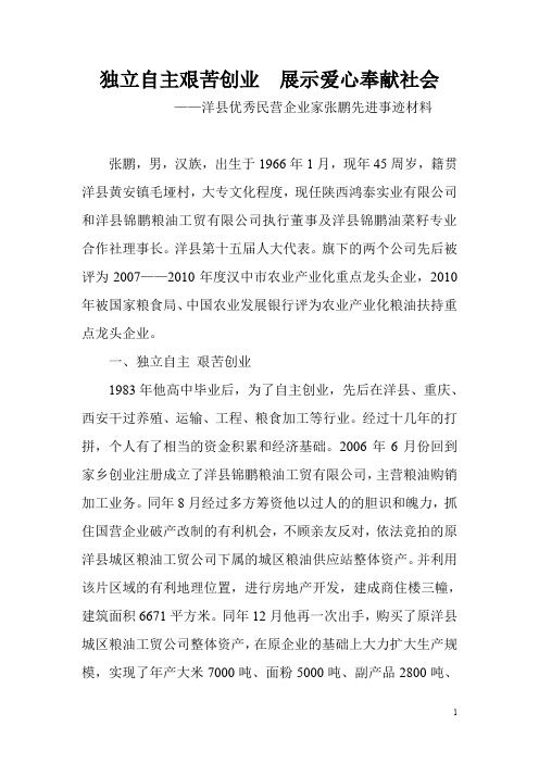 洋县优秀民营企业家张鹏先进事迹材料