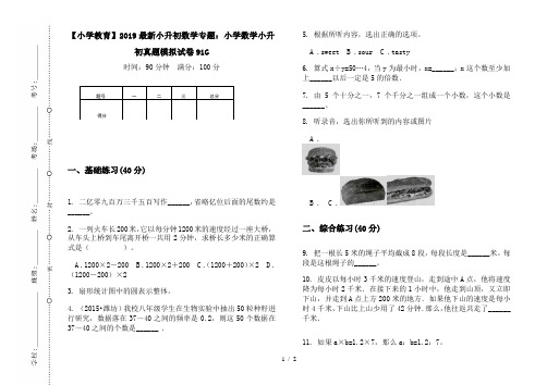 【小学教育】2019最新小升初数学专题：小学数学小升初真题模拟试卷91G