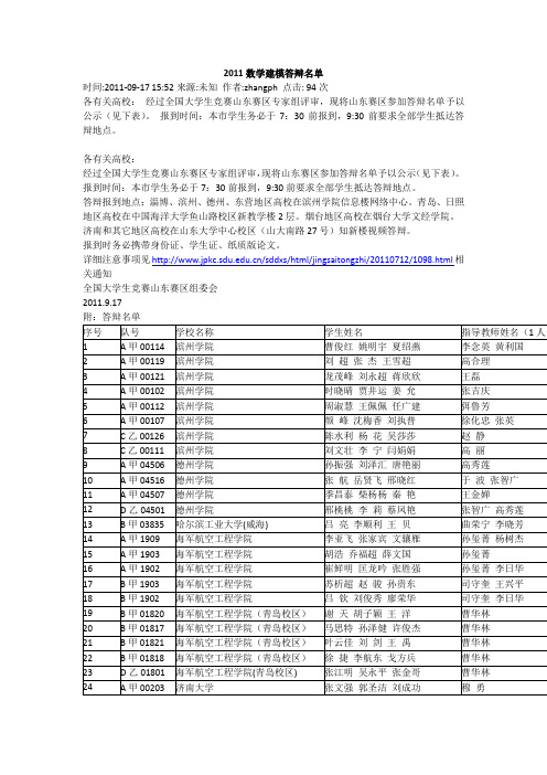 2011数学建模答辩名单