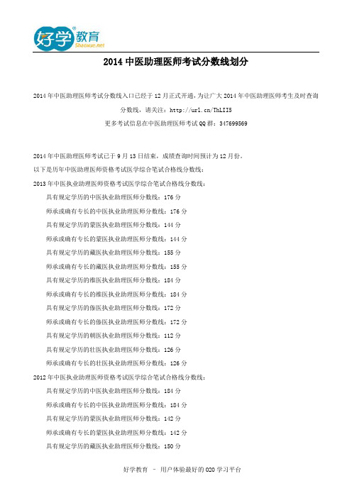 2014年度中医助理医师考试分数线划分