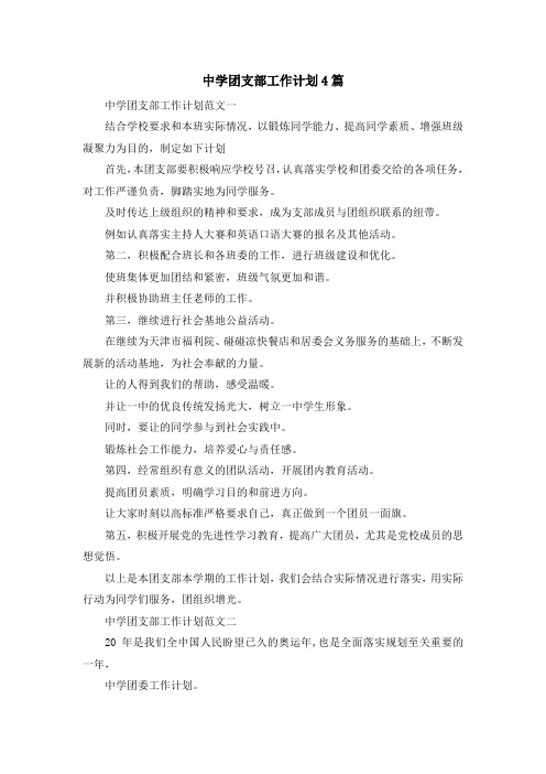 最新-中学团支部工作计划4篇 精品