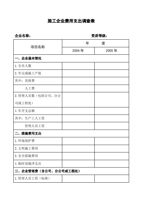 施工企业费用支出调查表