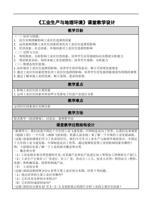 鲁教版高中地理必修2第3单元第2节工业生产与地理环境教案(1)