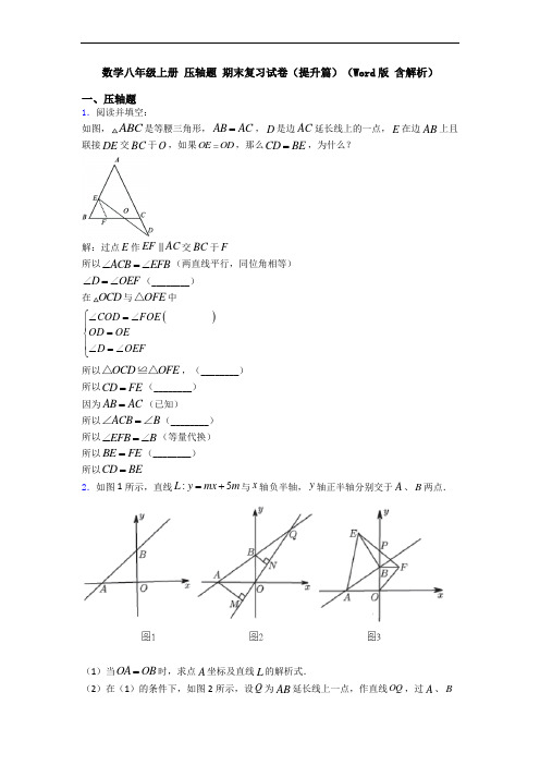 数学八年级上册 压轴题 期末复习试卷(提升篇)(Word版 含解析)