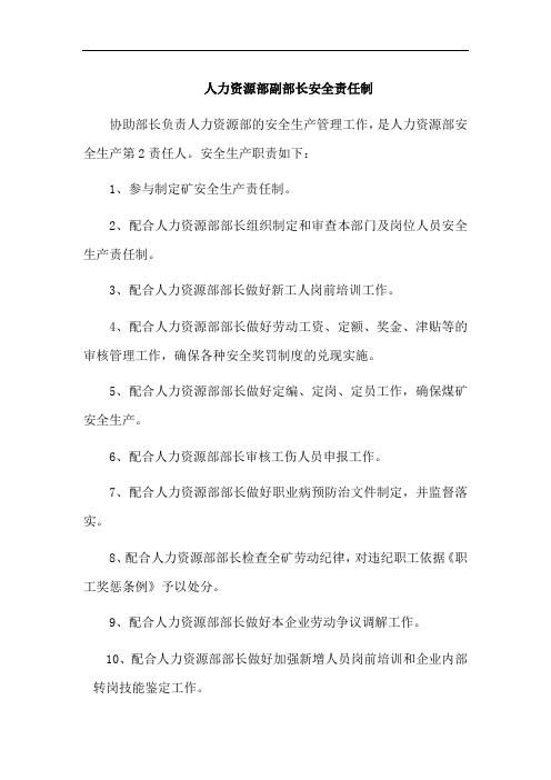 2020煤矿标准化-人力资源部副部长安全责任制